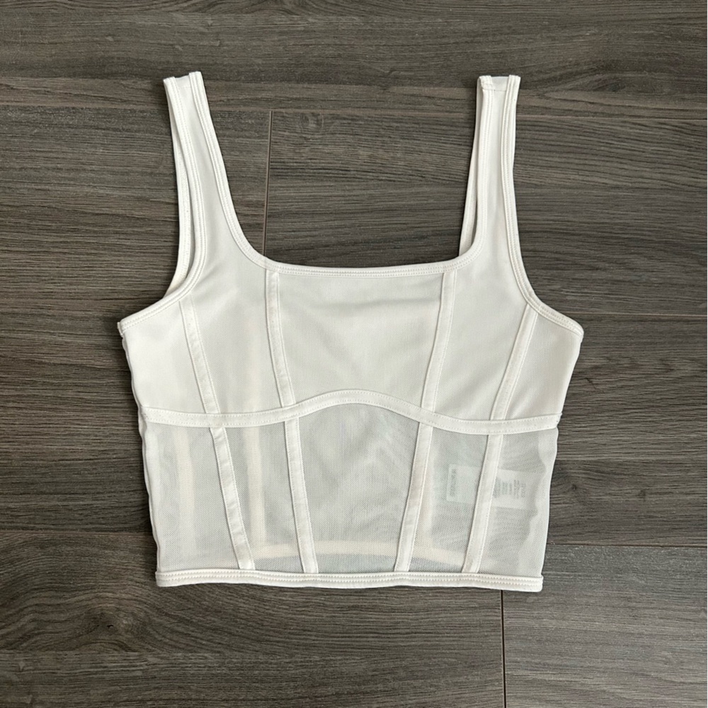 Garage White Mesh Crop Top